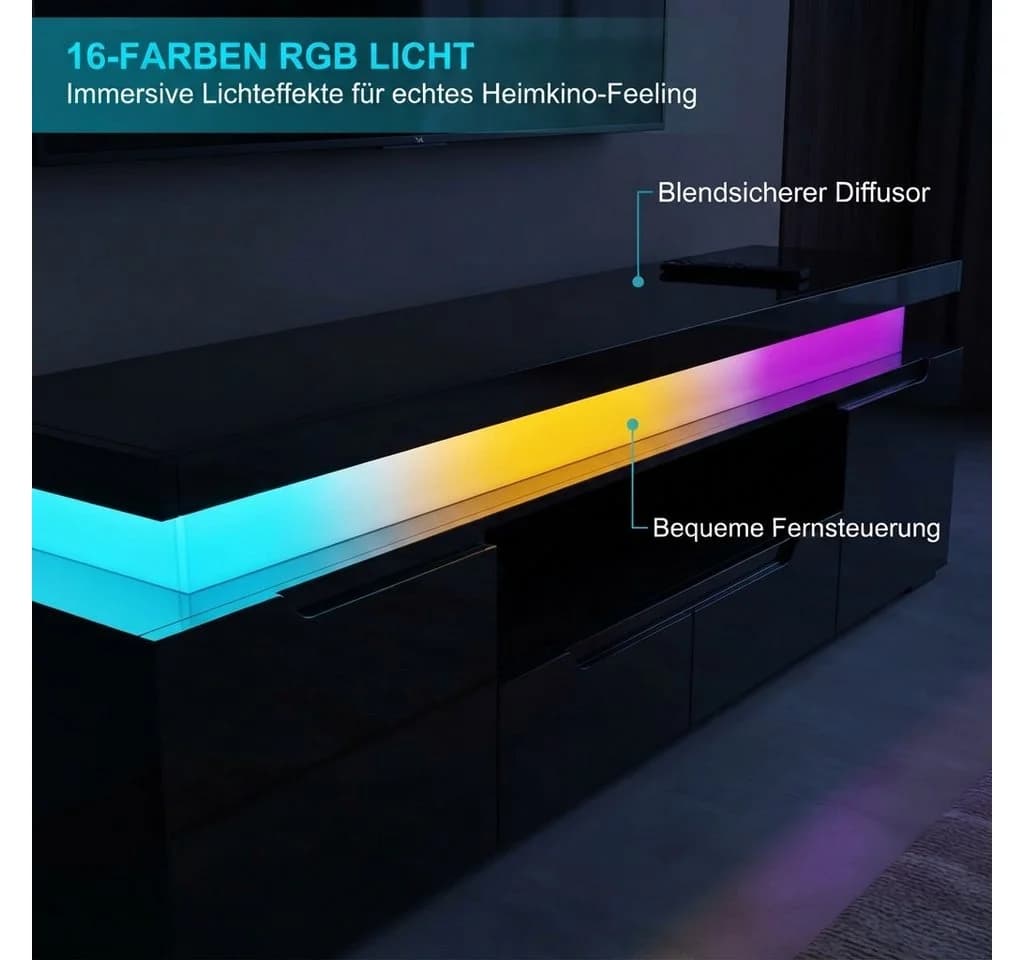PXloue TV-Schwarz Weiß Hochglanz LED Steckdosen - Bild 3