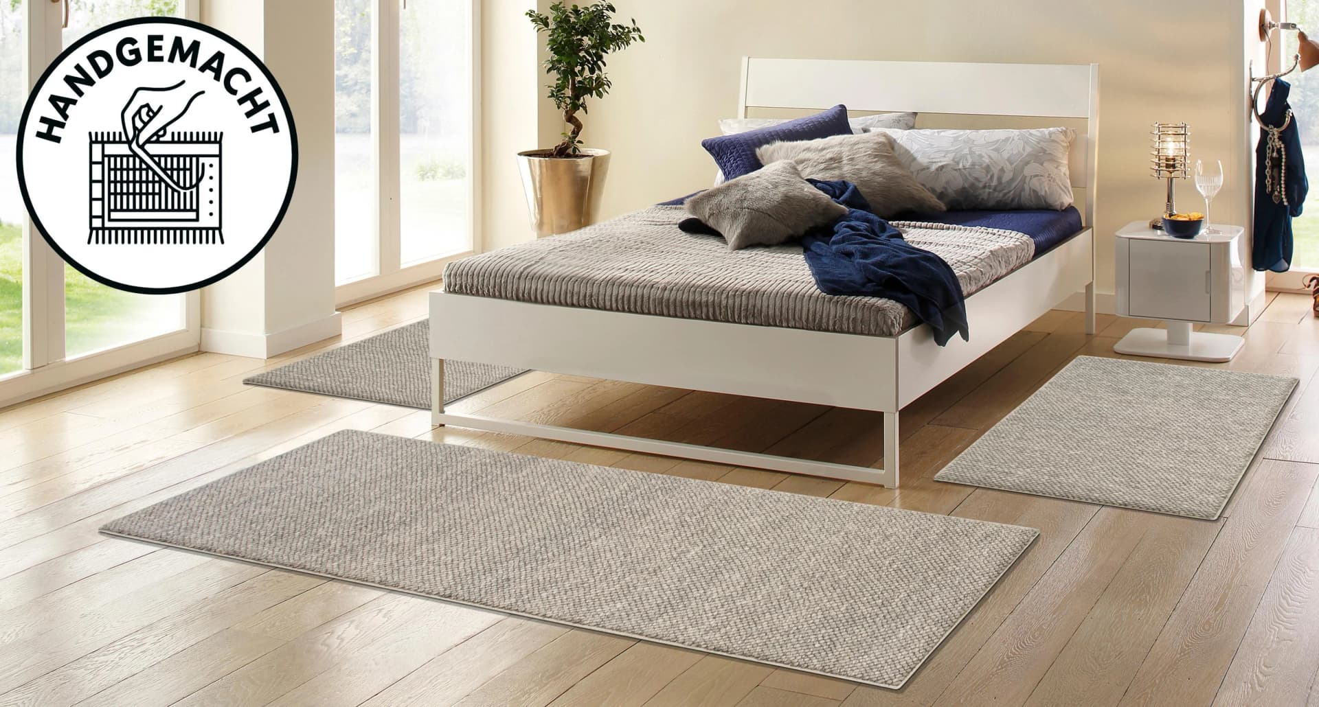 OTTO HOME Bettumrandung Wolly Grau Handgewebt 3er-Set