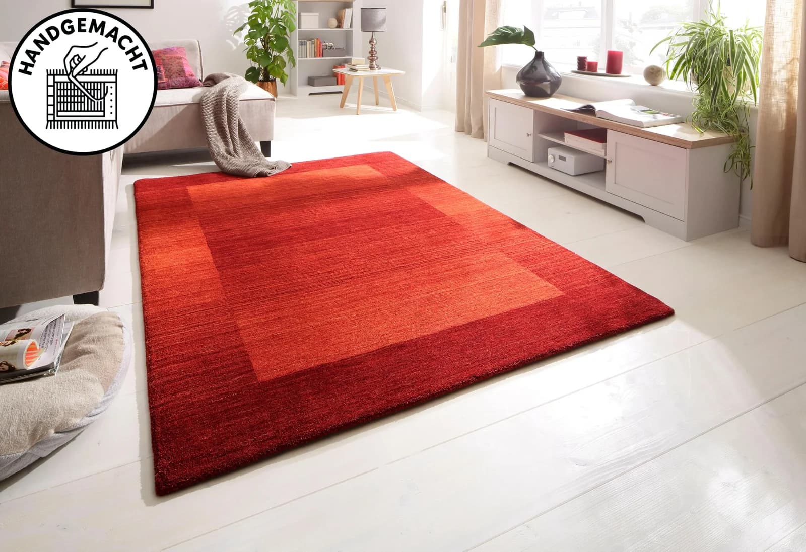 Handgefertigter Gabbeh-Persischer Teppich in Rot, 70x140 cm