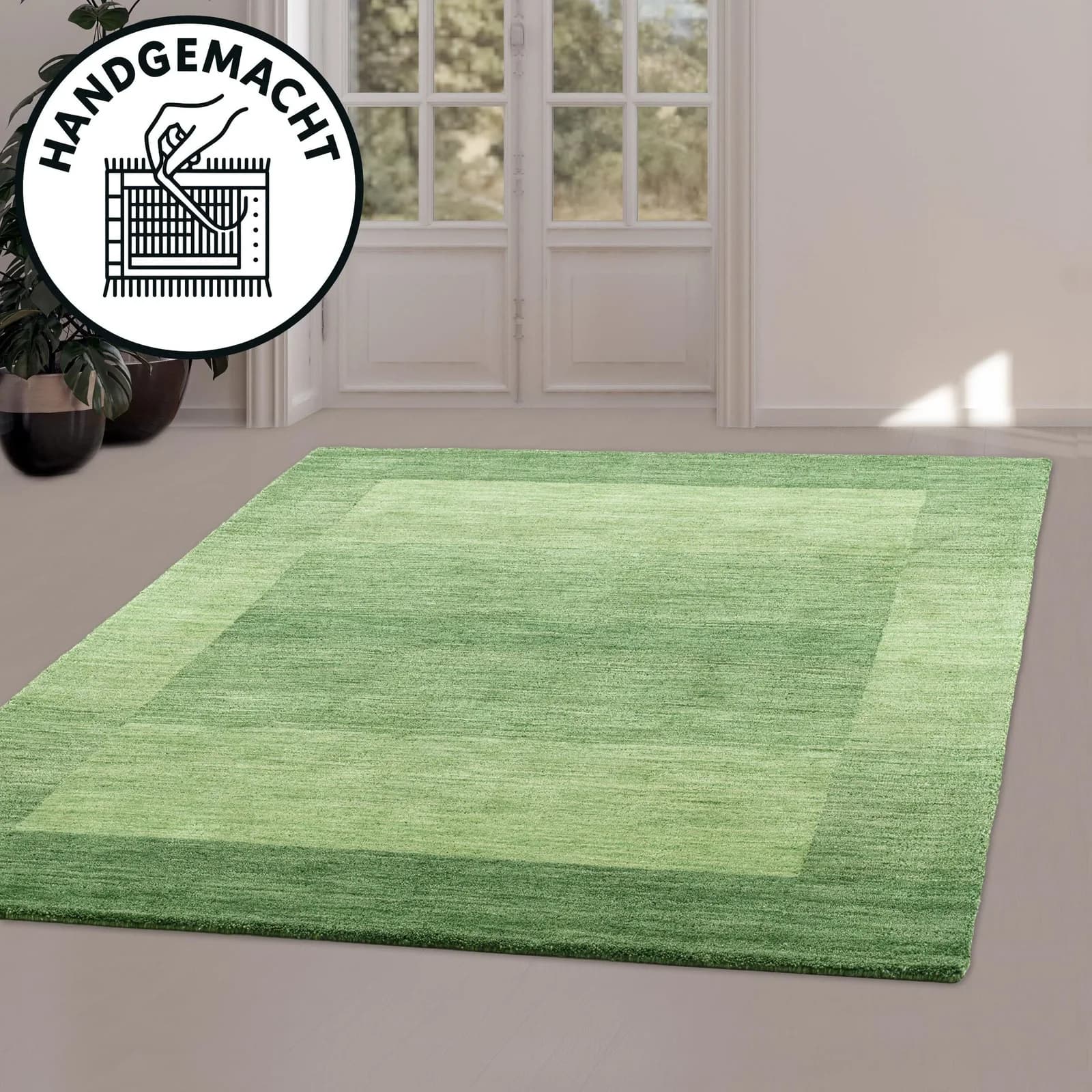 Theko Gabbeh Super Wollteppich Grün Handgewebt