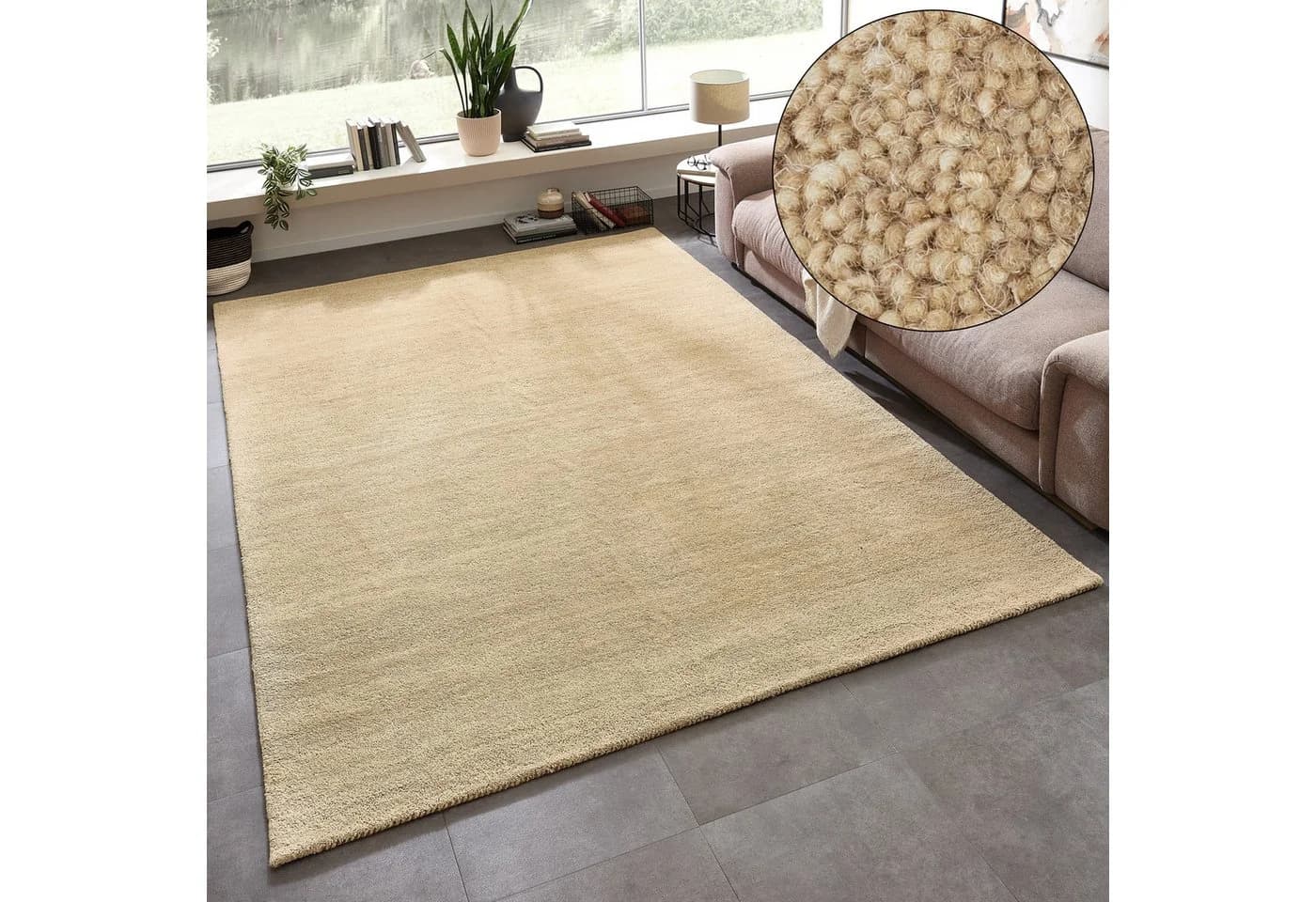 THEKO Gabbeh Wollteppich Beige Handgefertigt Meliert - Bild 2