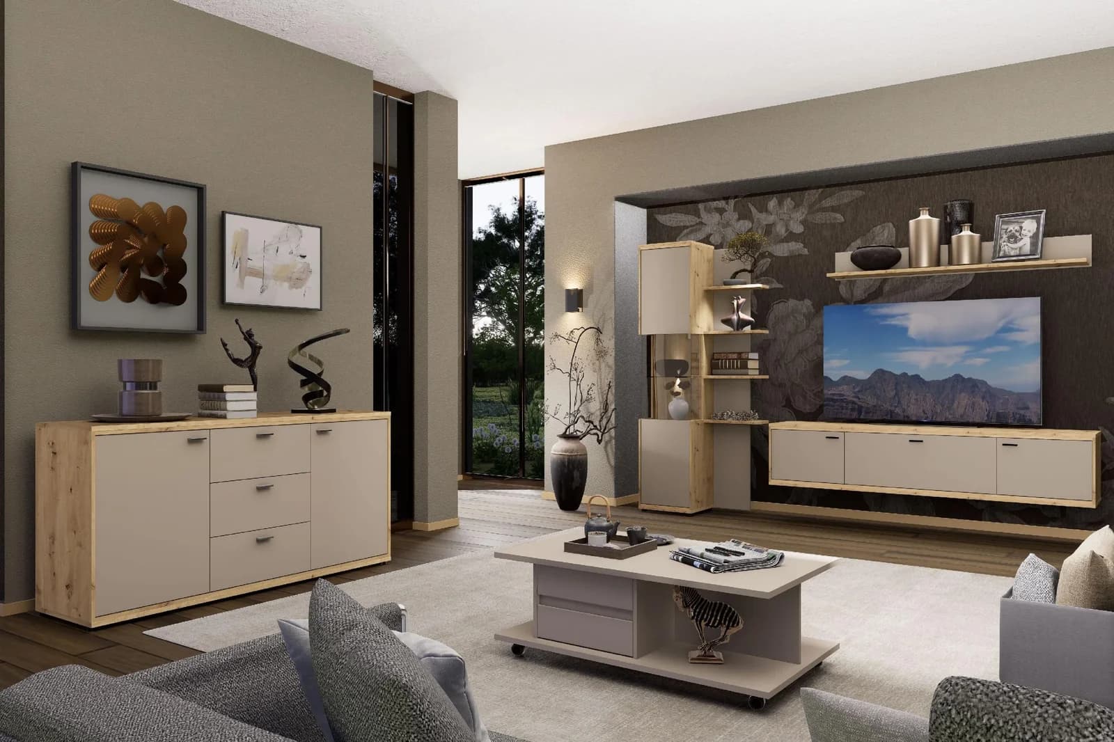Sideboard HARPER WALLS Grau/Schwarz Modern mit Softclose
