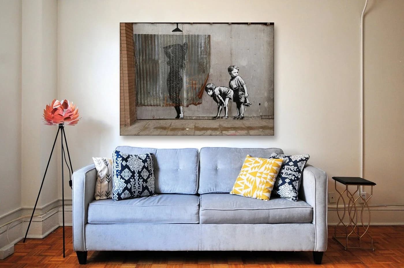 Leinwando Leinwandbild Banksy Street Art Frau Dusche