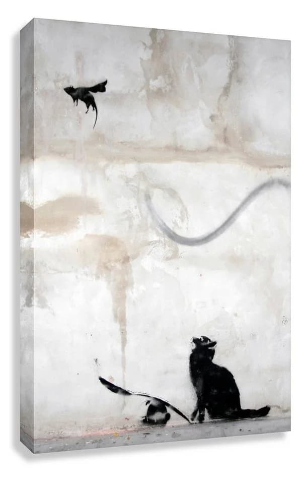 Leinwando Banksy Katze und Fledermaus Street Art Leinwandbild - Bild 2