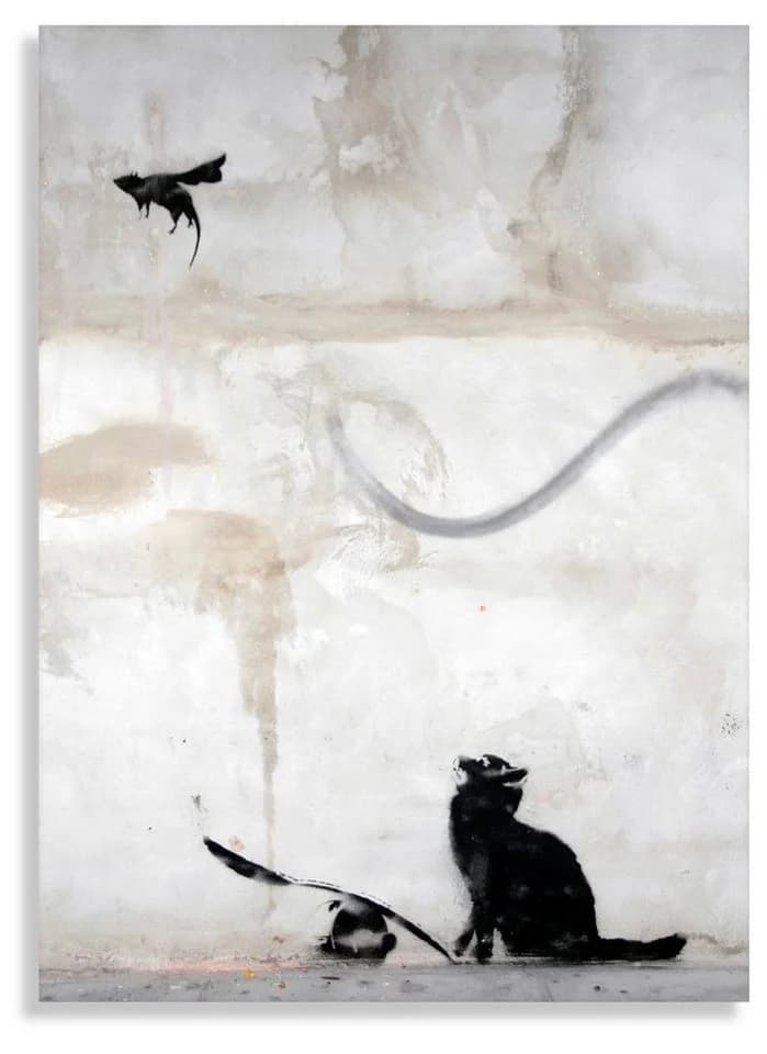 Leinwando Banksy Katze und Fledermaus Street Art Leinwandbild - Bild 3
