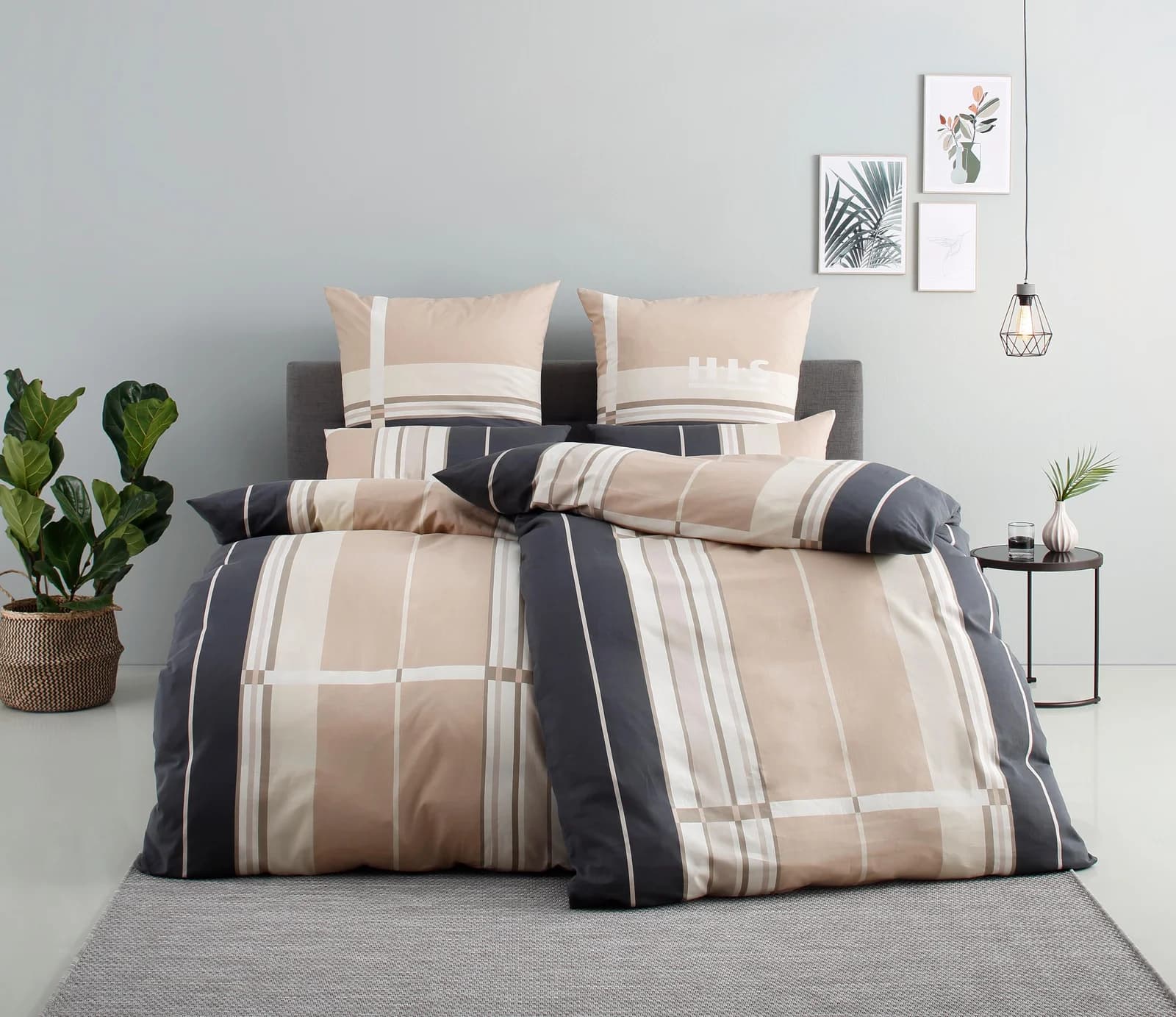 H.I.S Bettwäsche Golfi Taupe 100% Baumwolle Karo