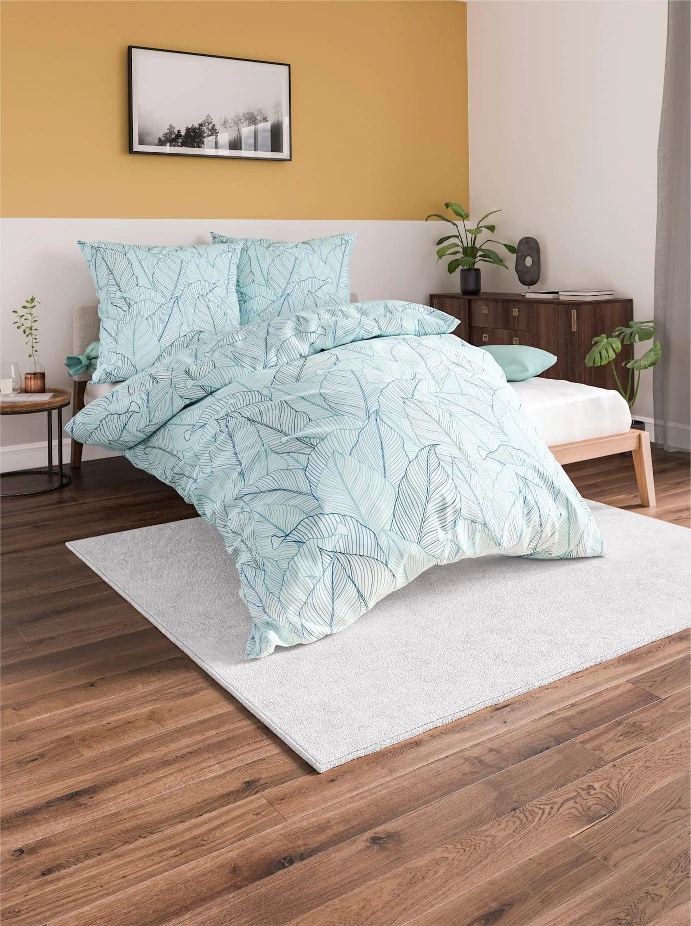 wäschepur Bettwäsche Mako-Satin 135x200cm Grün Blatt-Design