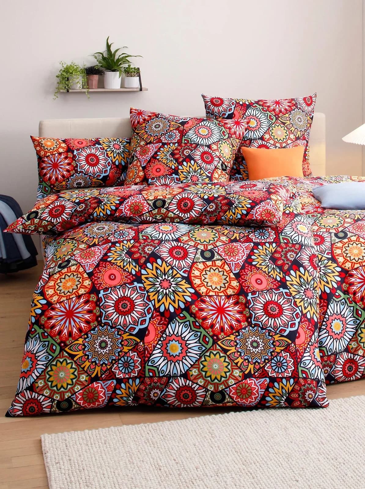 WÄSCHEPUR Bettwäsche Set 135x200cm Schwarz-Rot Blumen