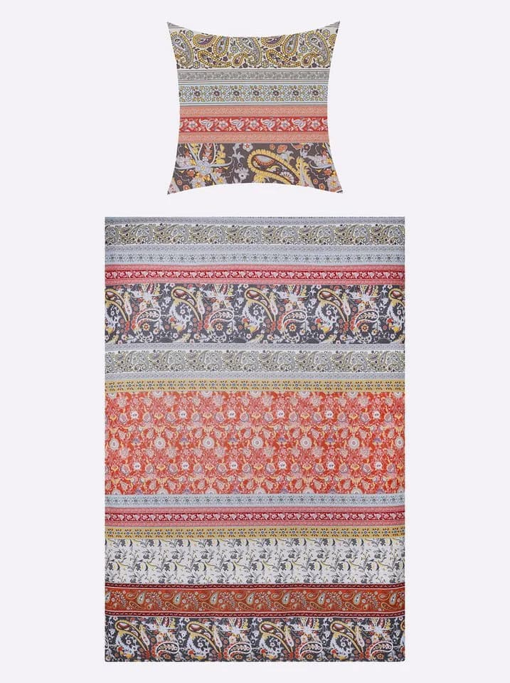 WÄSCHEPUR Bettwäsche Set Paisley Orange Grau Renforcé