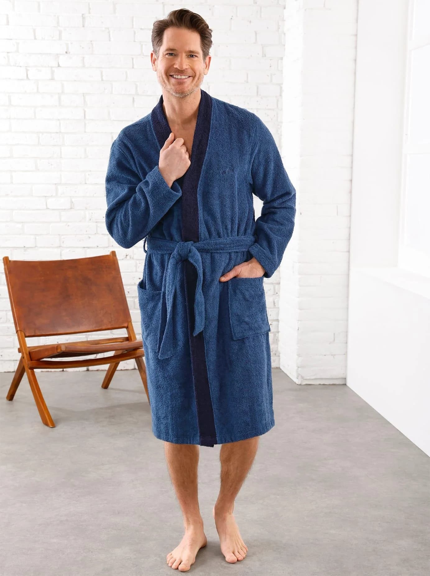 Bademantel FEEL GOOD Jeansblau Baumwolle Gr. 44/46