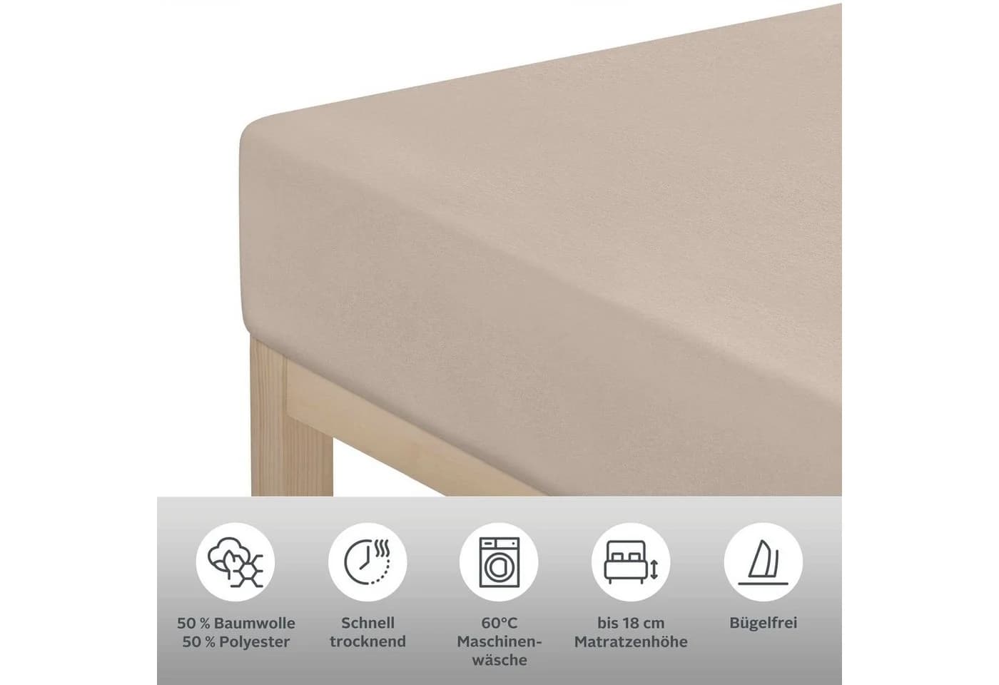 OTTO HOME Spannbettlaken Beige Jersey 180x200 cm - Bild 3