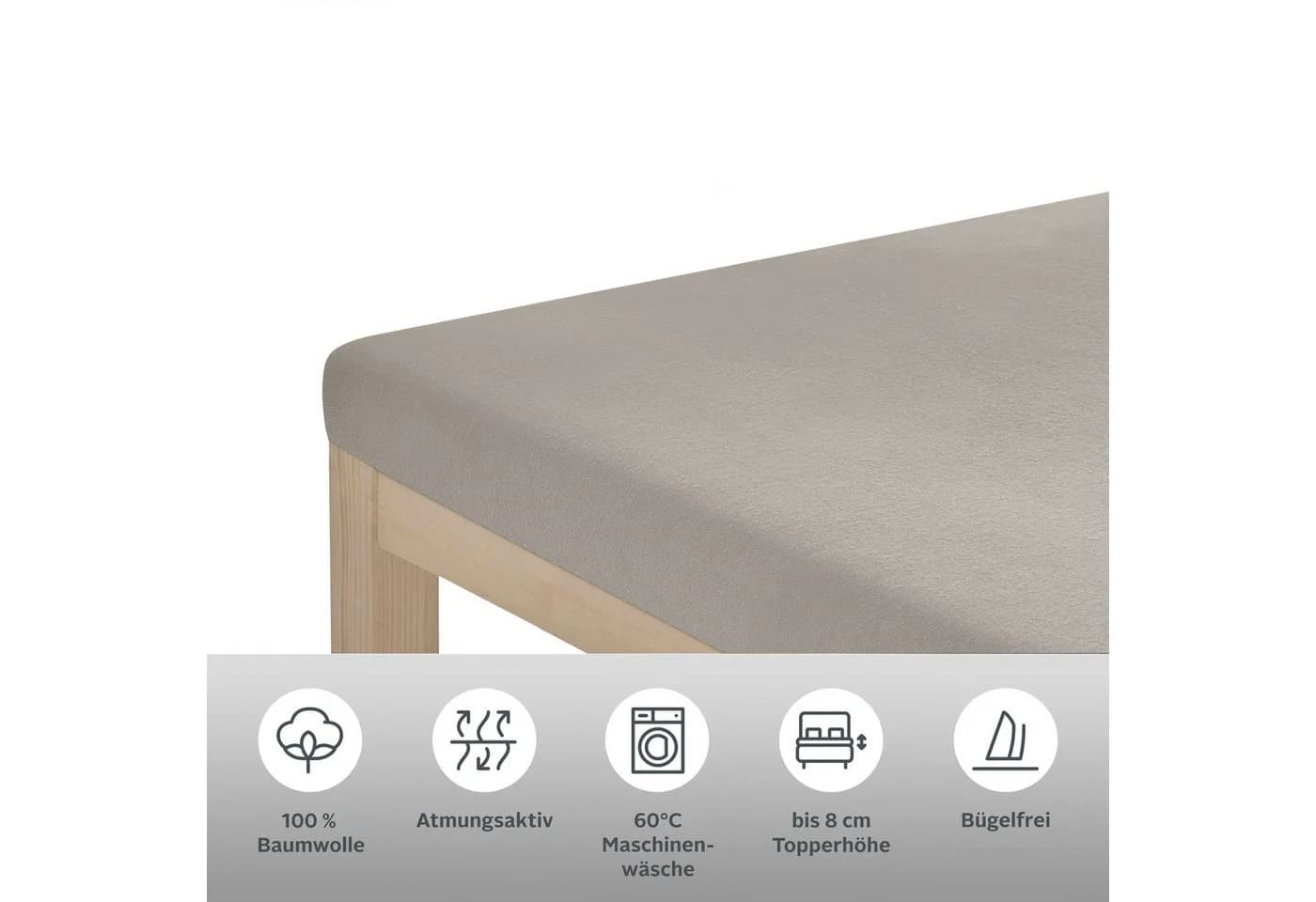 OTTO HOME Spannbettlaken Jersey Grau Taupe 100% Baumwolle - Bild 3