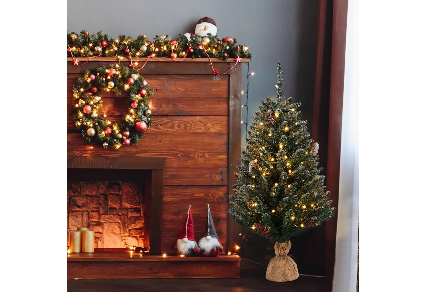 LALAHO Künstlicher Weihnachtsbaum 90cm Mini LED Weihnachtsbaum