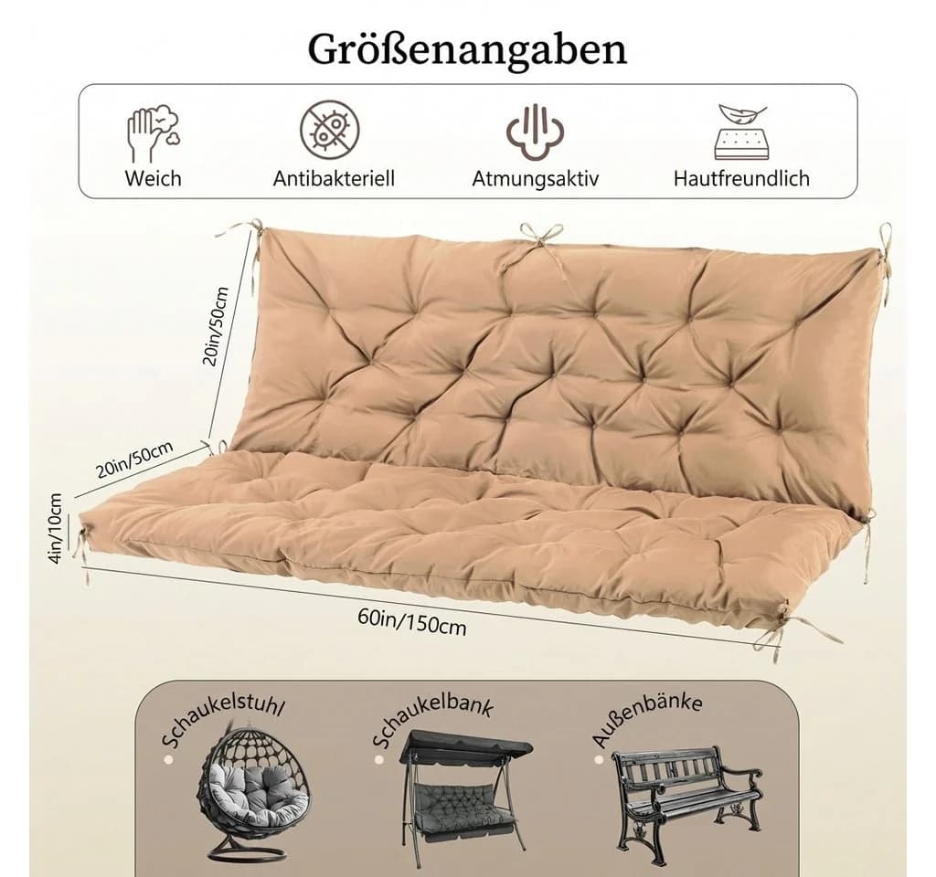 NACATIN Auflagekissen Hollywoodschaukel 150x100x10 cm Polyester