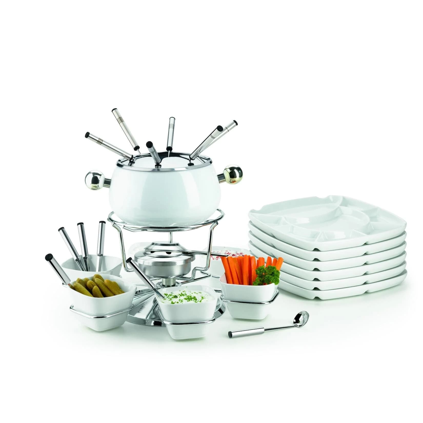 Klassisches Fondue-Set aus Edelstahl und Emaille