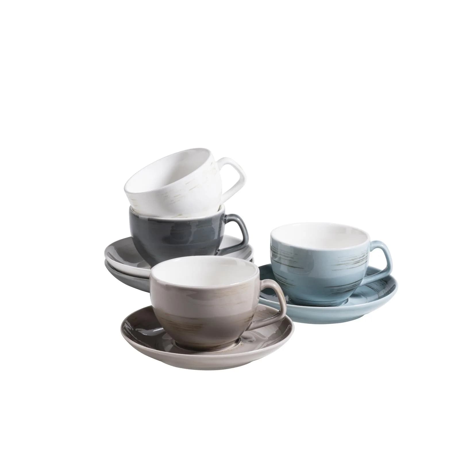 Mäser Kaffeetassen-Set Porzellan Derby Blau Weiß Beige Grau 8-teilig