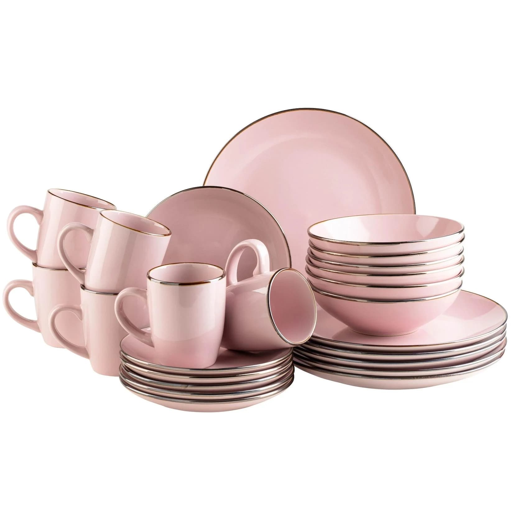 Mäser Geschirr-Set Metallic Rim Rosa 24-tlg. Steinzeug