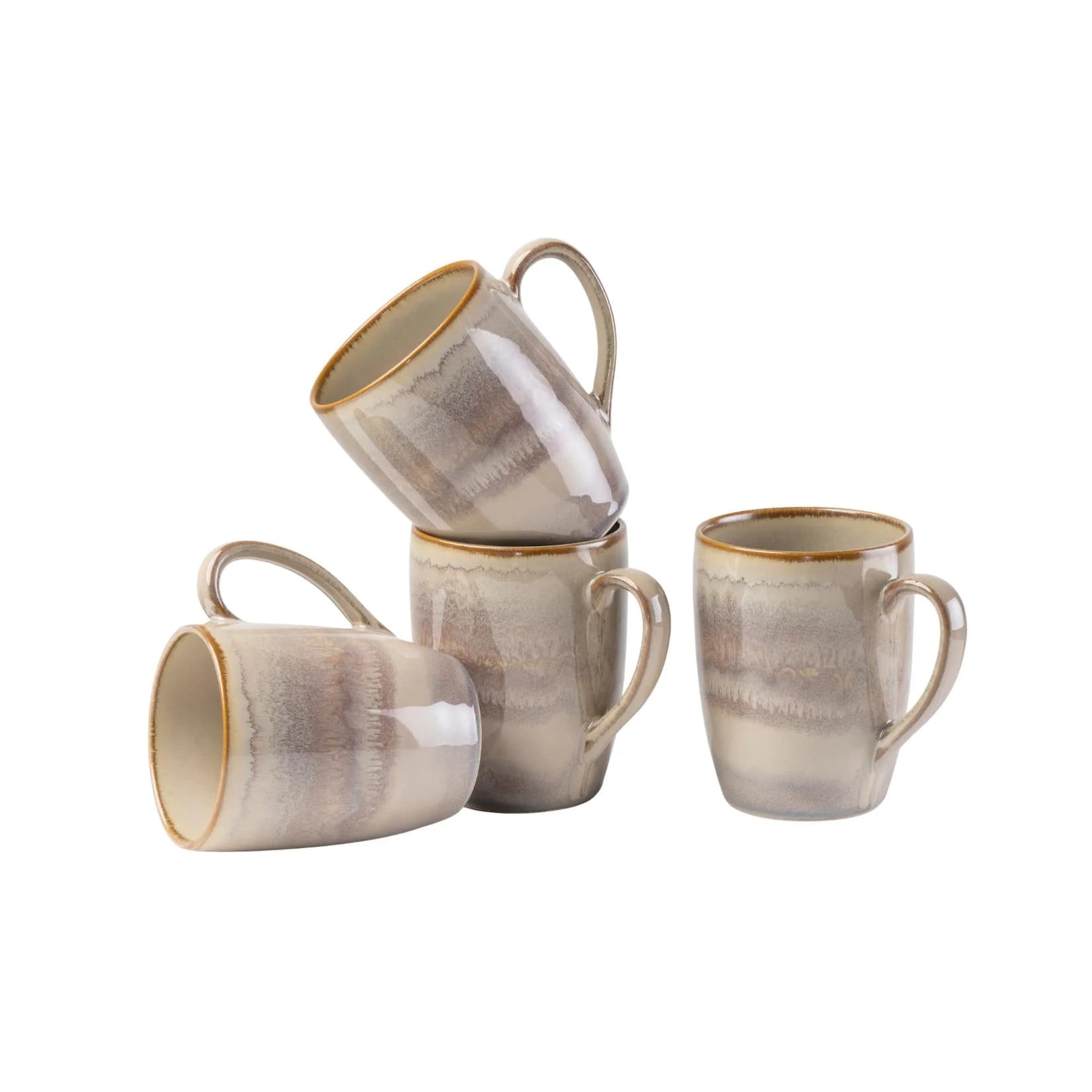 Becher GIPFELSTÜCK "Nebelwald" Beige/Braun 4-teilig Steinzeug