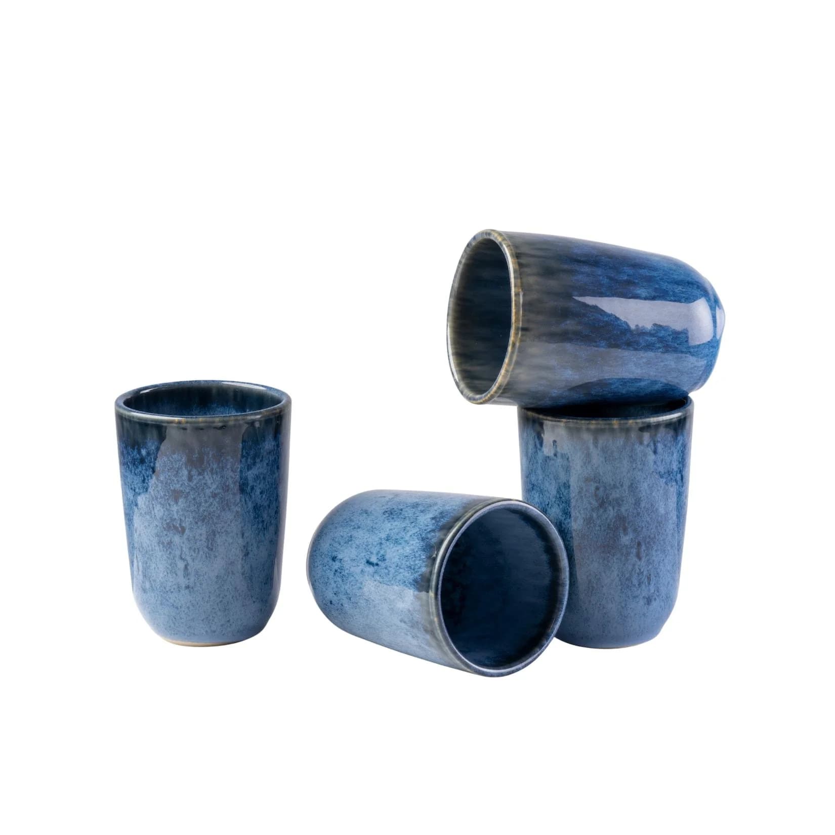 Becher GIPFELSTÜCK "Wilde Schlucht" Blau, Braun, Schwarz 4 Stk. Steinzeug