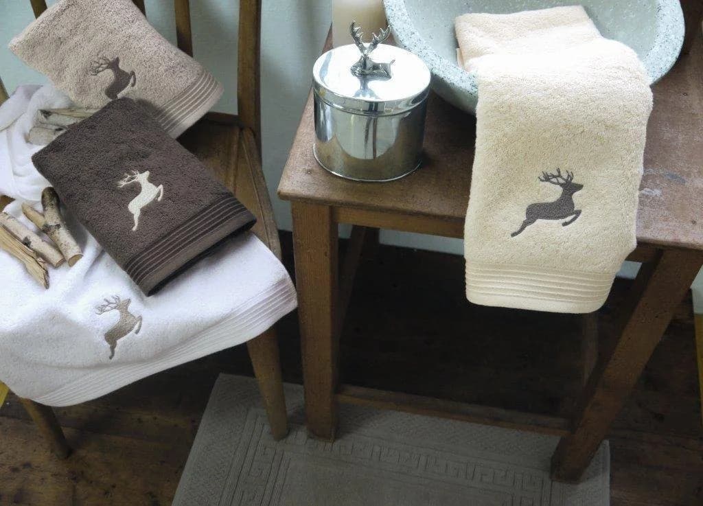 framsohn frottier Handtuch Hirsch Serie Beige 100% Baumwolle Mit Stick