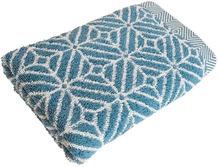 FRAMSOHN FROTTIER Badetuch Design Jaquard Raute Blau-Weiß