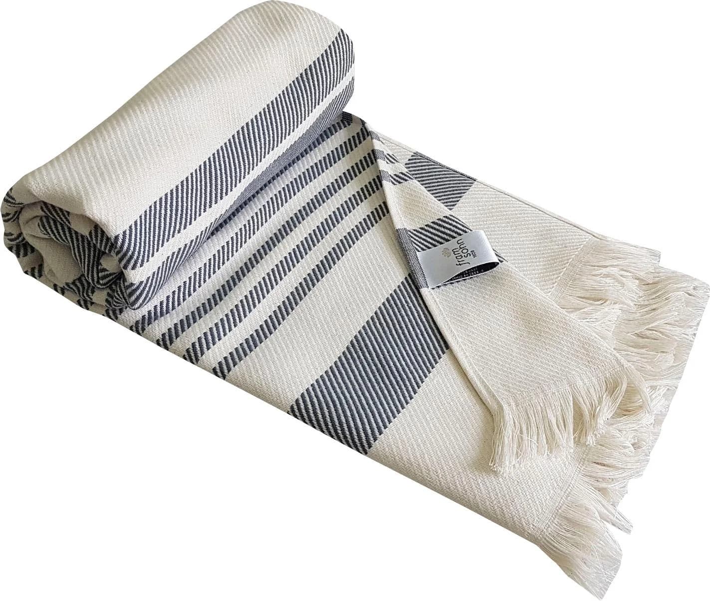 FRAMSOHN FROTTIER Hamamtuch Boho Living Beige Grau Gestreift