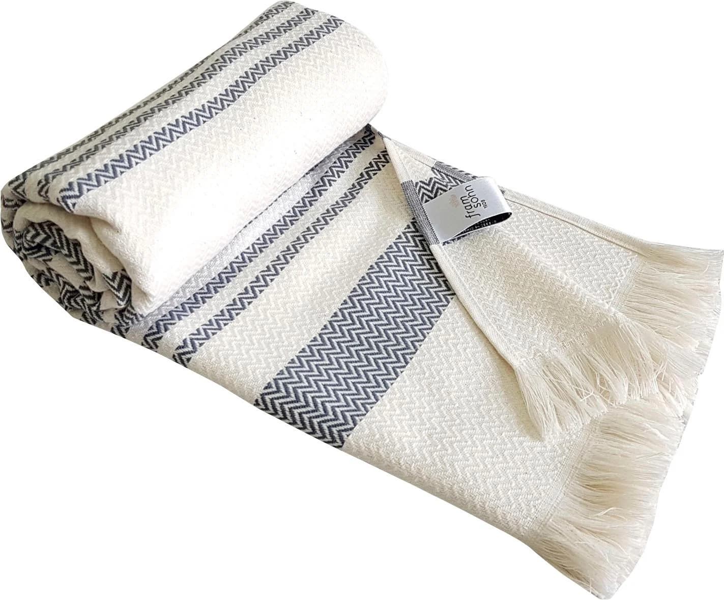 FRAMSOHN FROTTIER Hamamtuch Boho Living Zick Zack Beige Grau