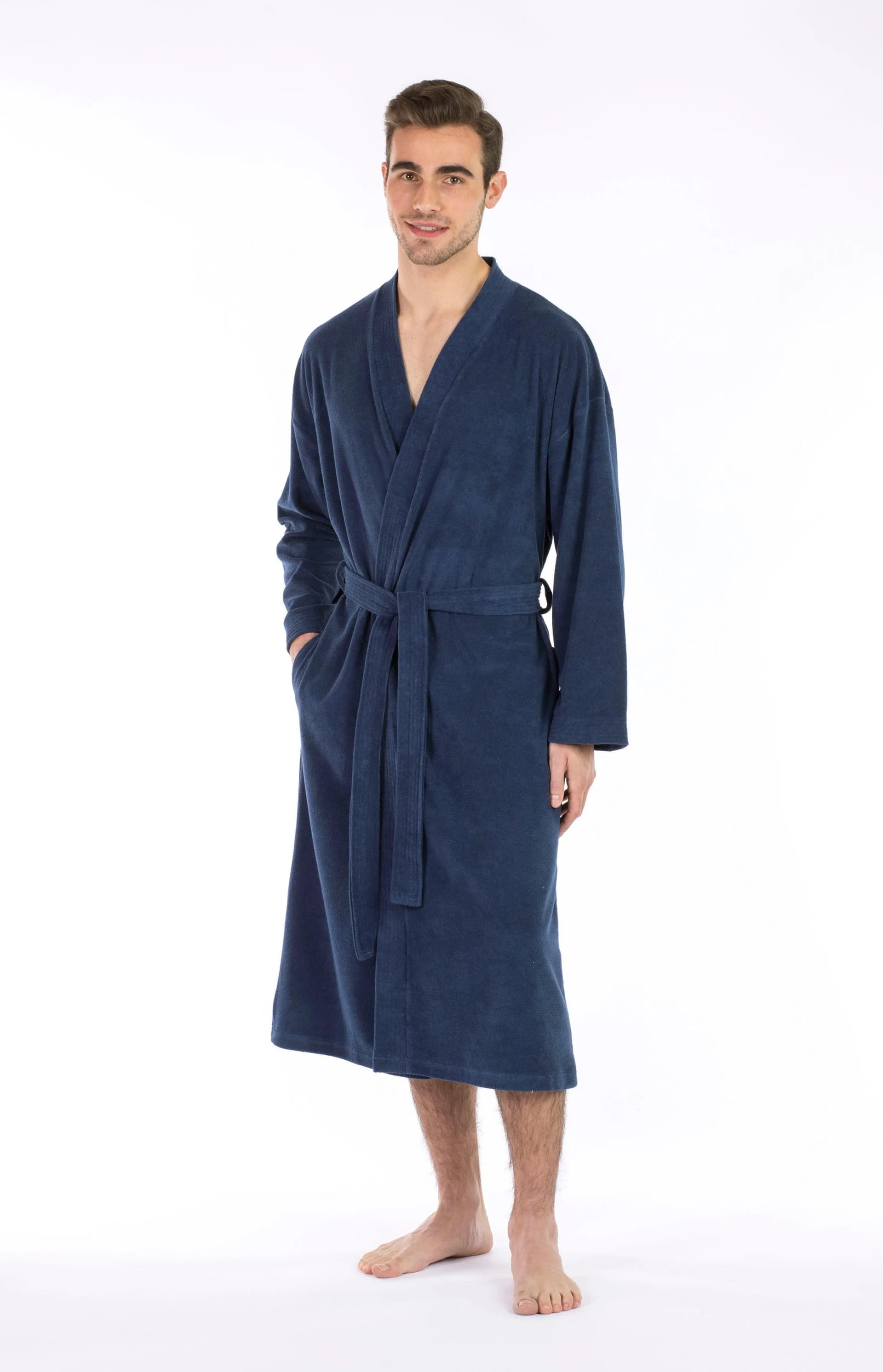 FRAMSOHN Bademantel Herren Jersey Jeansblau Leichter Kimono