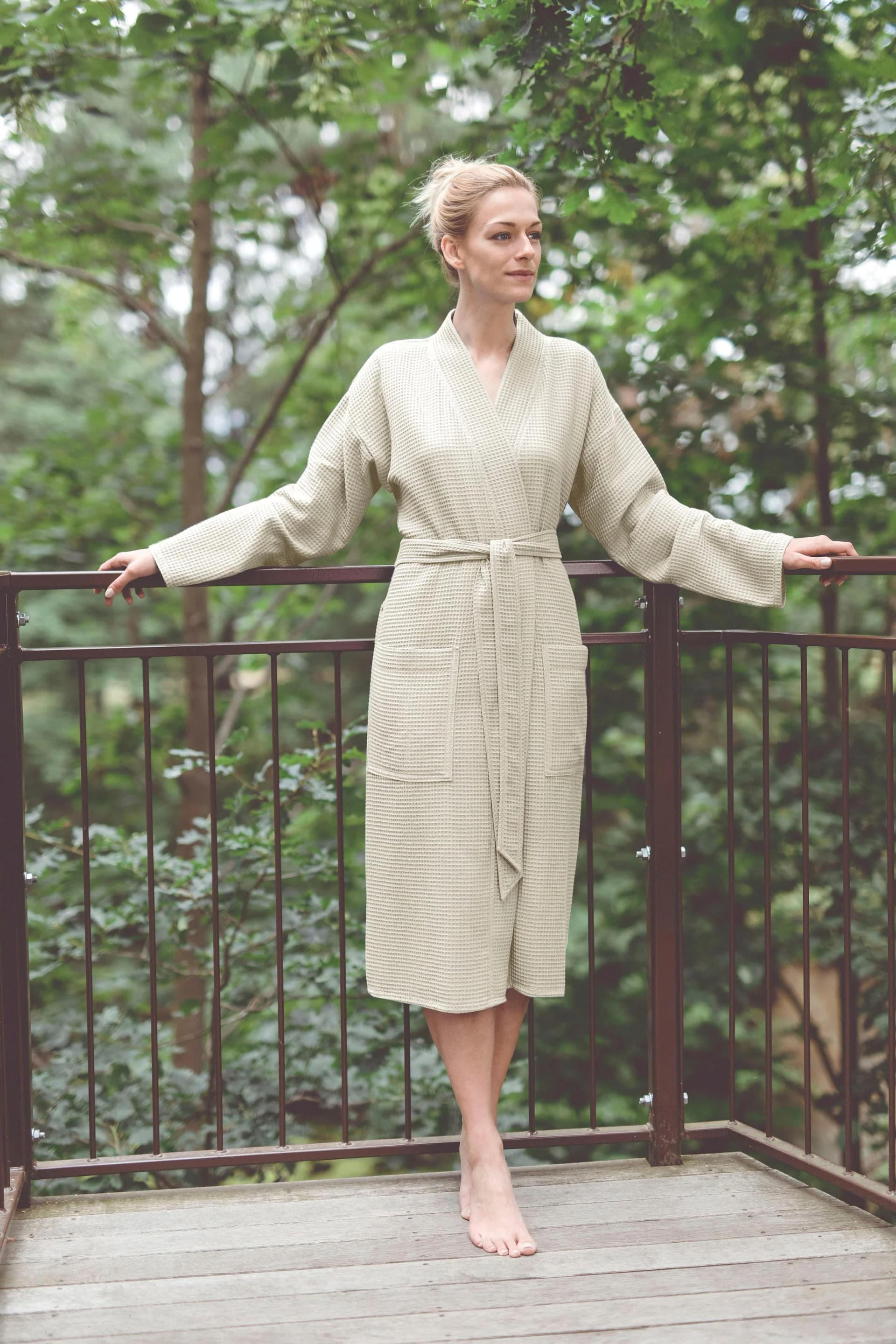 FRAMSOHN Frottier Bademantel Unisex Braun 120cm