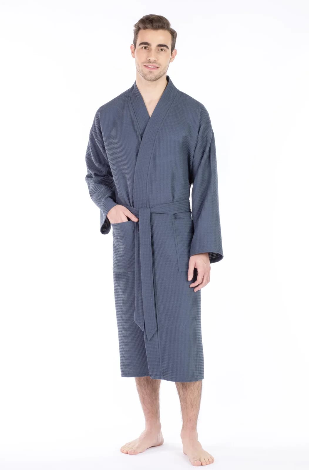 FRAMSOHN FROTTIER Unisex Bademantel Grau Waffelpiqué Größe S