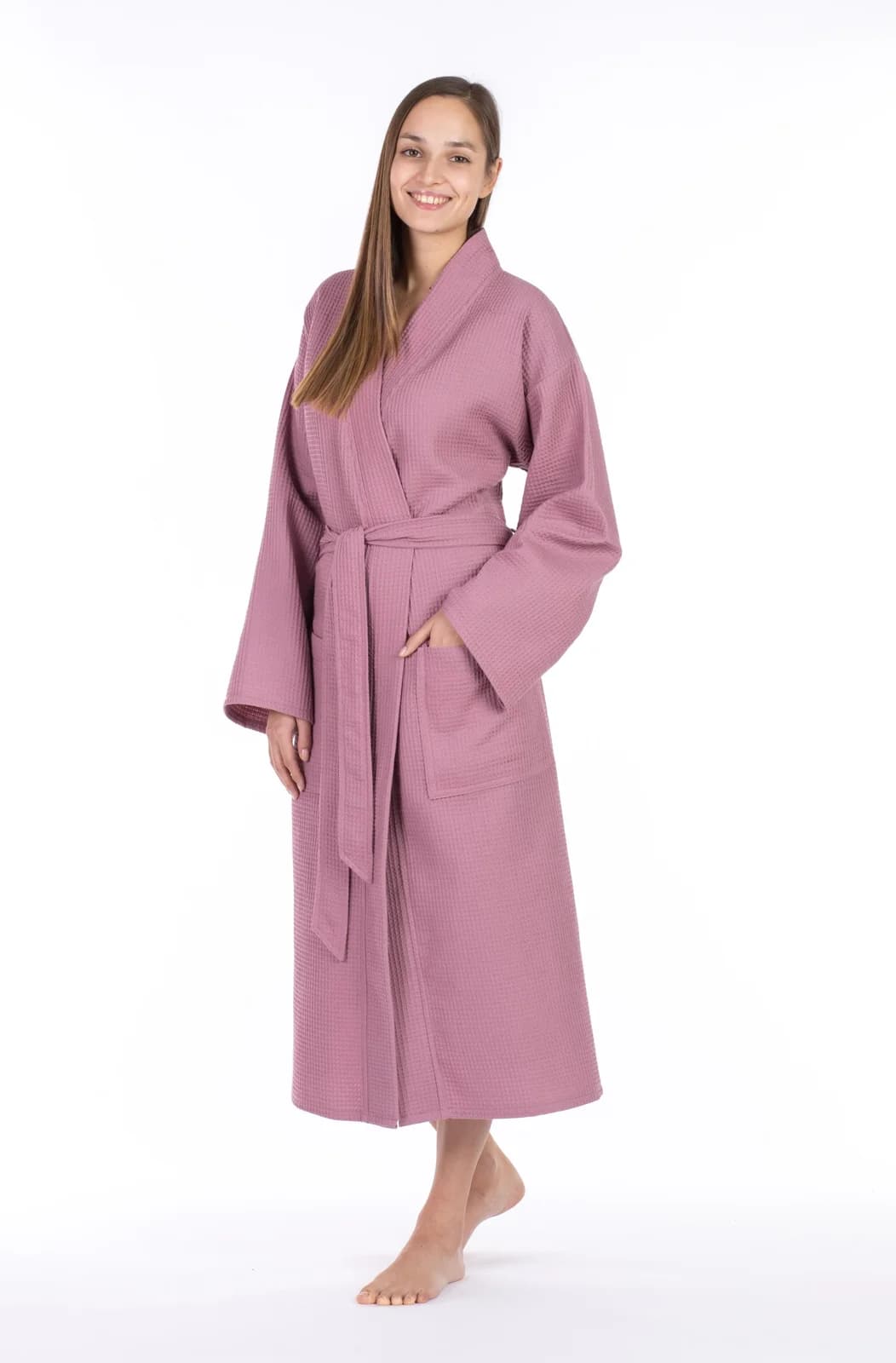 FRAMSOHN Frottier Bademantel Unisex L antik rose 100% Baumwolle