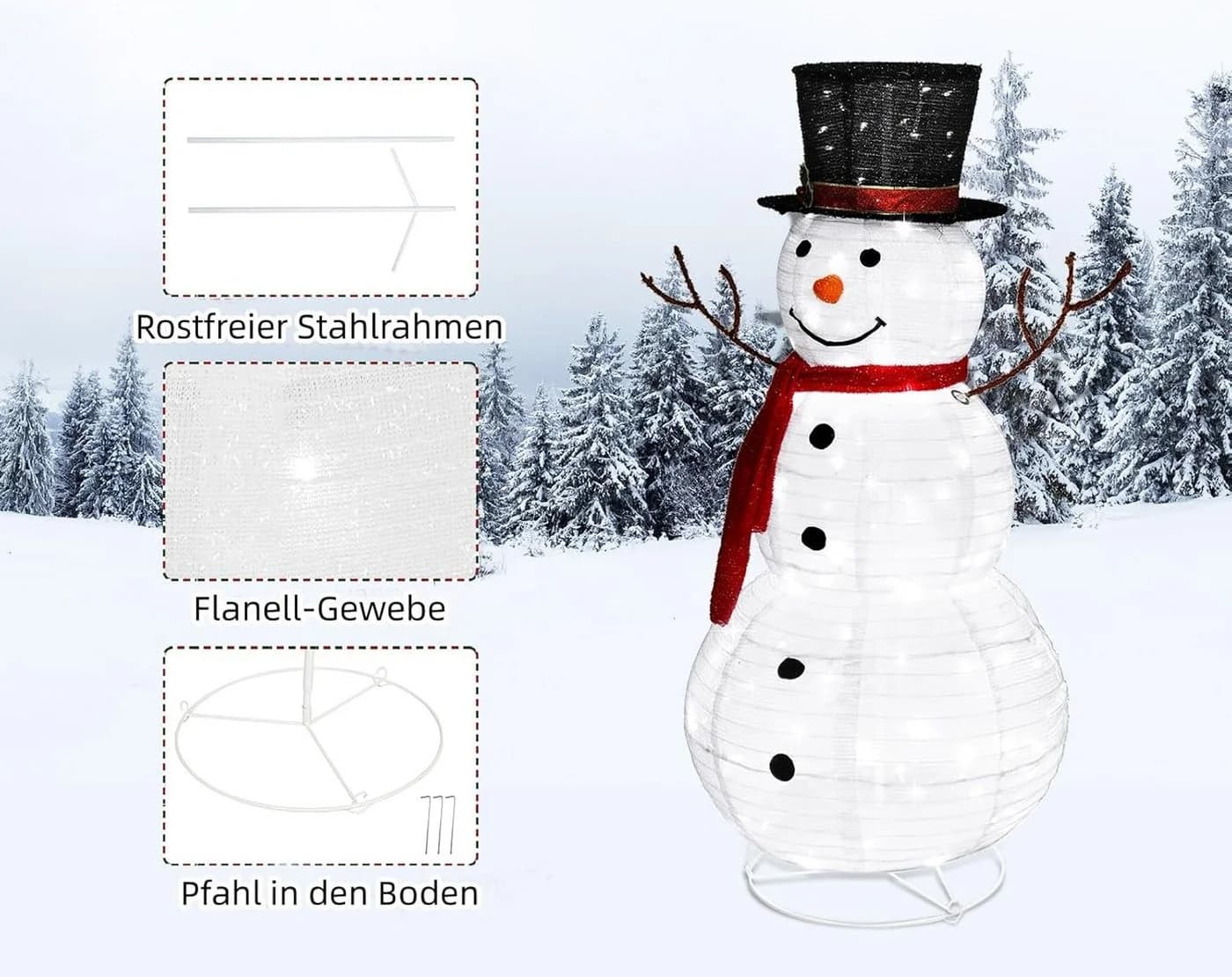 LALAHO LED-Schneemann Weihnachten Deko 120cm mit 90 LEDs - Bild 4