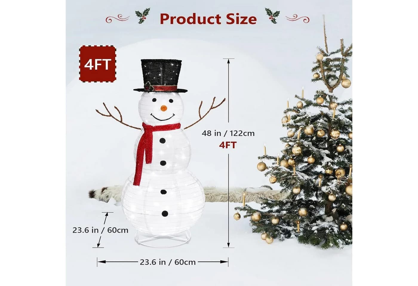 LALAHO LED-Schneemann Weihnachten Deko 120cm mit 90 LEDs - Bild 5