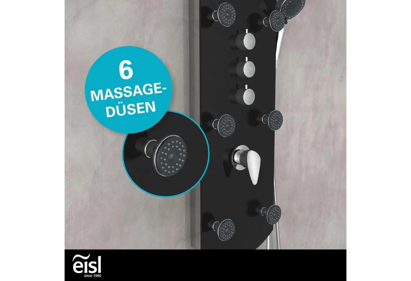 Duschsäule EISL "KARIBIK" Schwarz 6 Massagedüsen - Bild 5