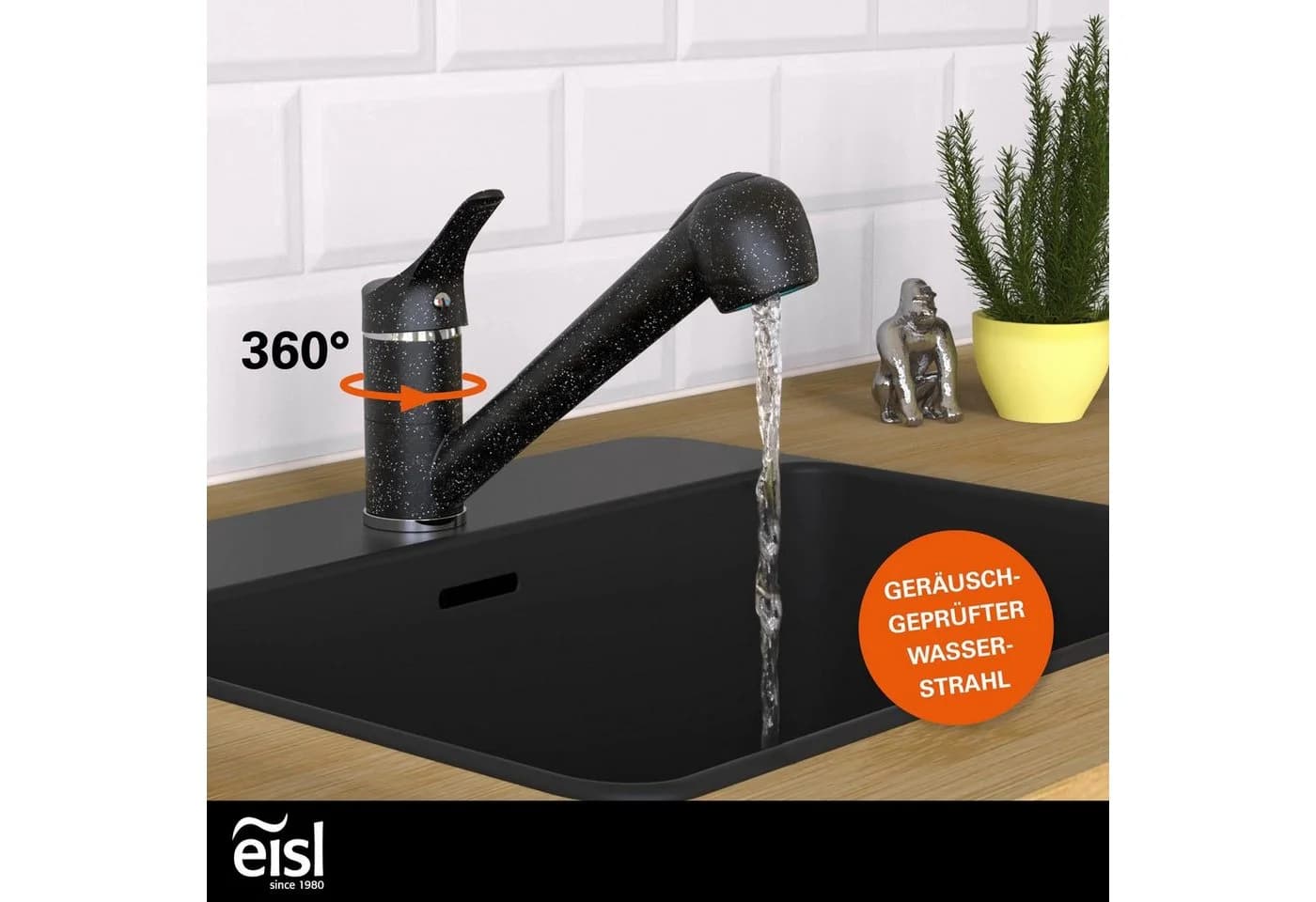 Eisl Spültischarmatur GRANIT Niederdruck, herausziehbar, 2-fach verstellbar, 90° schwenkbar
