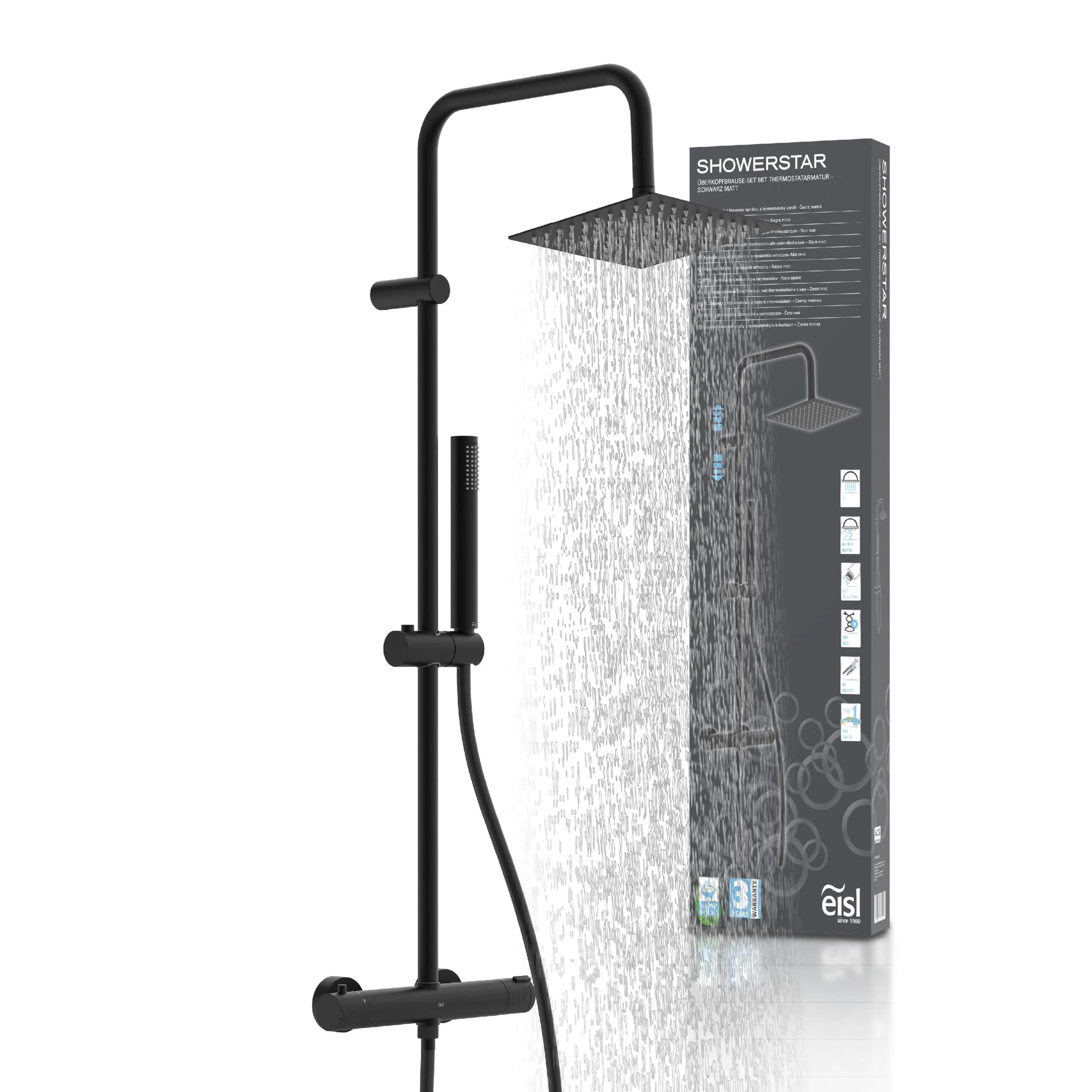 EISL SHOWERSTAR Brausegarnitur Thermostat Regendusche schwarz matt