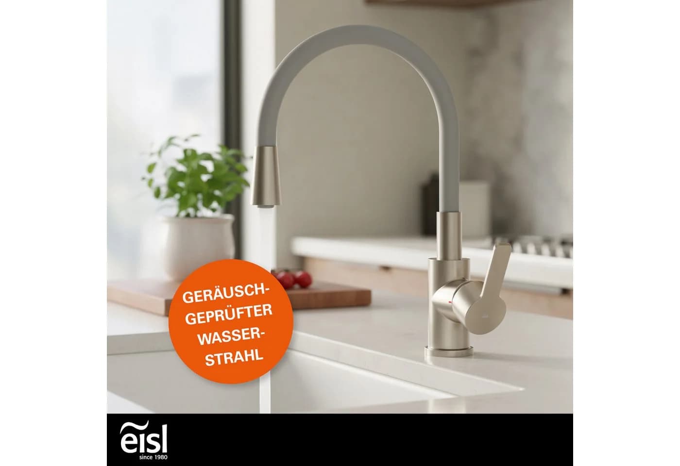 Eisl Spültischarmatur Flexo Schwarz Grau Edelstahl Cold-Start