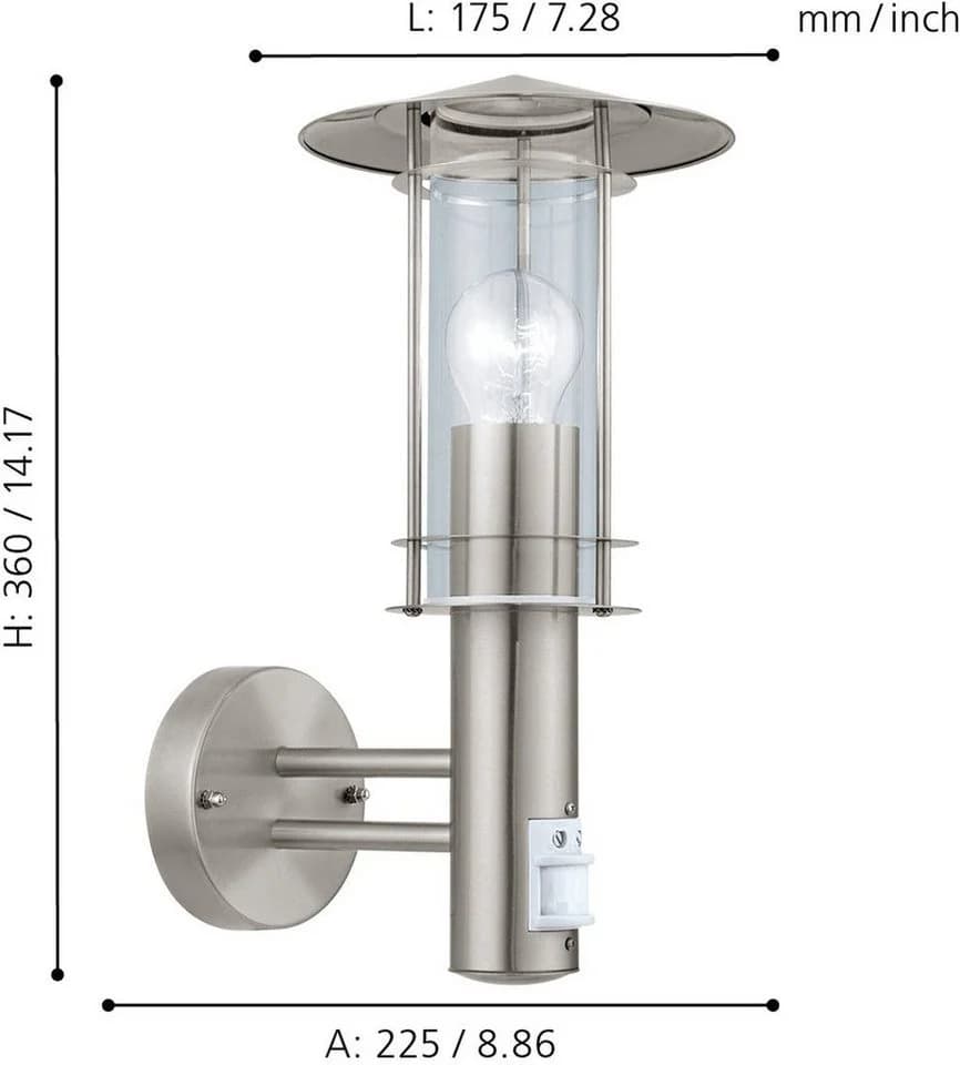EGLO LISIO Wandleuchte Edelstahl Glas IP44 Bewegungsmelder
