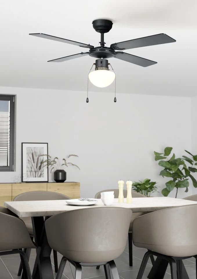 EGLO LED Deckenleuchte FORTALEZA Ventilator & Licht - Stahl - E27 - 1X60W - IP20