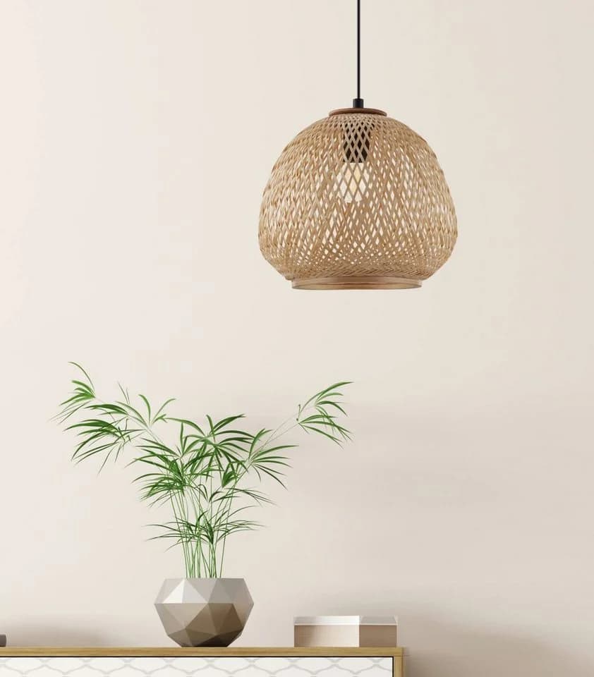 EGLO Hängeleuchte DEMBLEBY Rattan Holz Beige Natur