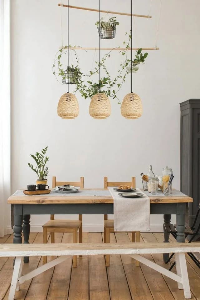 EGLO Hängeleuchte Dembleby Vintage Beige Rattan 3x E27