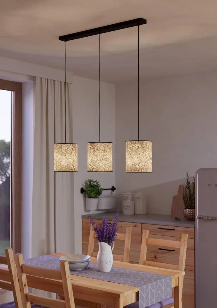 Hängeleuchte Esszimmerlampe aus Textil und Birkenblättern