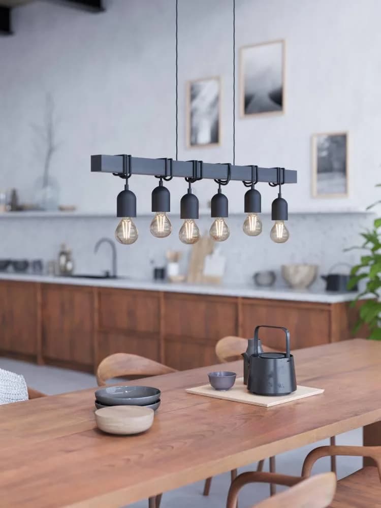 EGLO Hängeleuchte Townshend Vintage Holz Stahl Schwarz