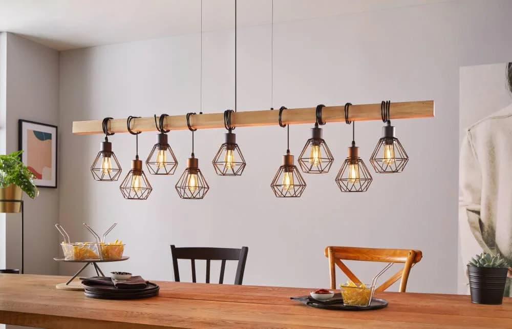 EGLO Hängeleuchte Townshend 5 Holz Stahl Schwarz Braun 9x60W