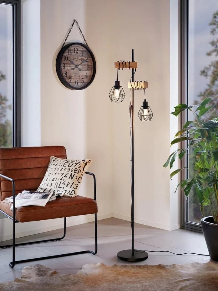 EGLO Stehlampe Townshend 5 Holz Stahl E27 Braun Schwarz