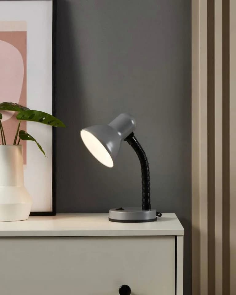 EGLO Tischleuchte BASIC Silber Wippschalter E27 Fassung
