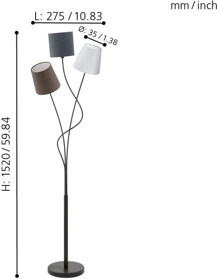 EGLO Stehlampe Maronda 3-fach mit Fußschalter Anthrazit/Weiß/Braun/Schwarz - Bild 3