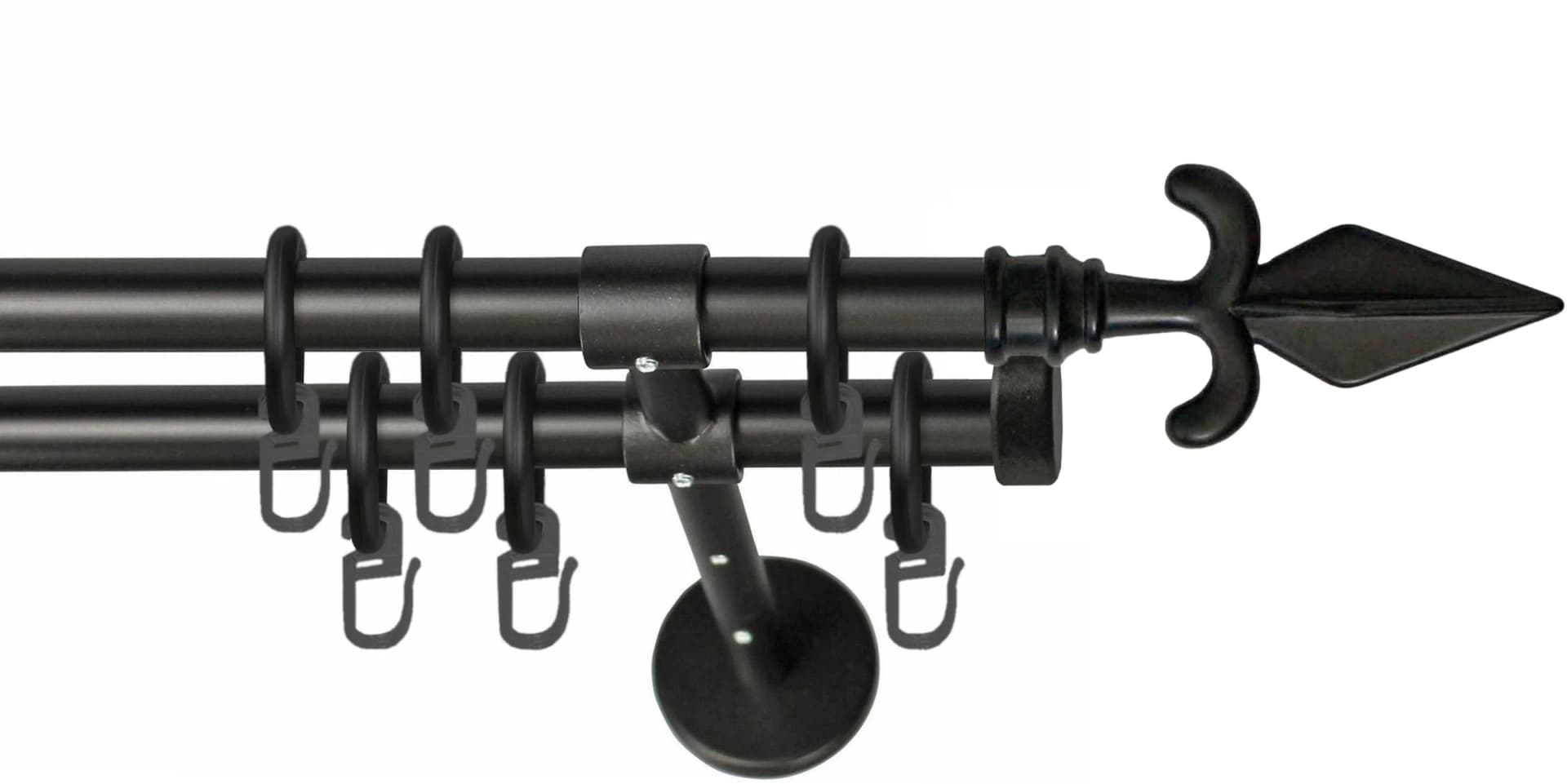 GARESA RUSTIKA Gardinenstange 450cm Schwarz Metall 2-läufig