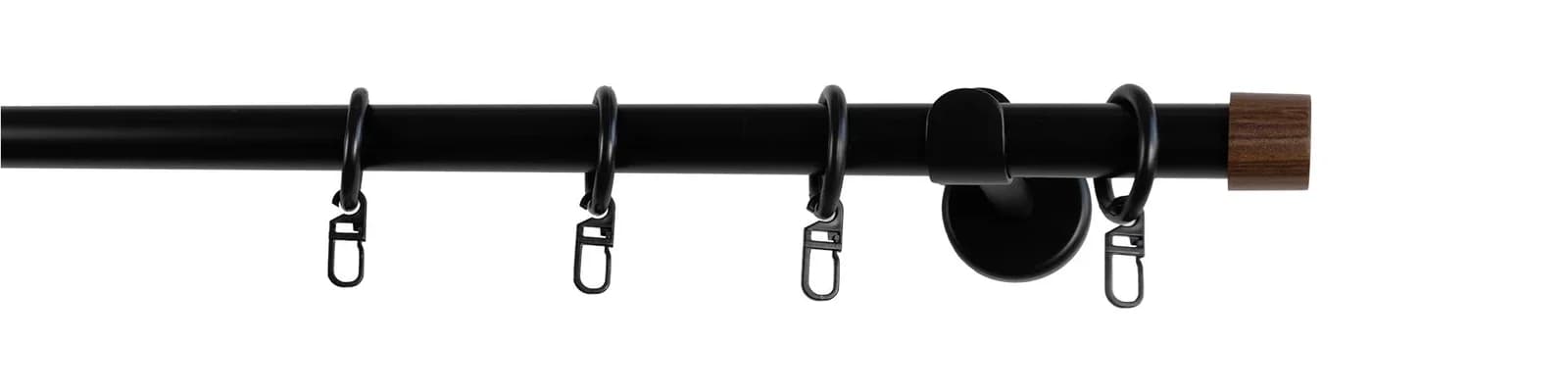 Garesa Gardinenstange Lina mit Kappe Schwarz Nussbaum 310cm Wandmontage