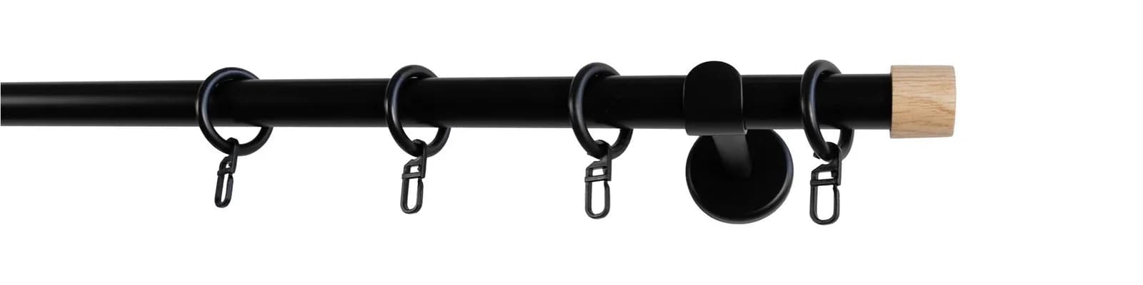 Garesa Gardinenstange Lina mit Kappe Schwarz/Natur 100cm Wandmontage